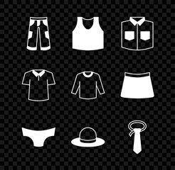 Set Pants, Undershirt, Shirt, Men underpants, Man hat, Tie, and Sweater icon. Vector