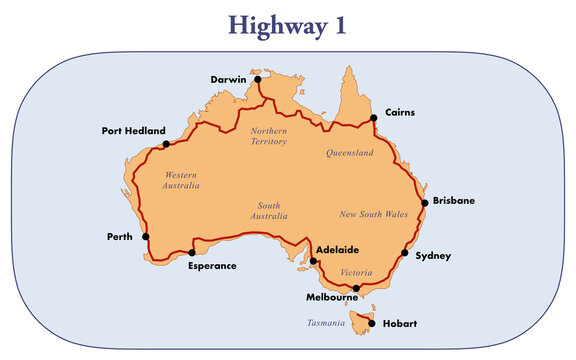 Route map of highway 1 in Australia