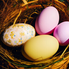 Naklejka na ściany i meble Beautiful colorful Easter eggs. Happy Easter 3d render 