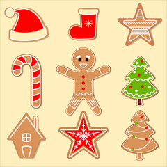 Gingerbread cookies of different shapes and kinds. Christmas cookies