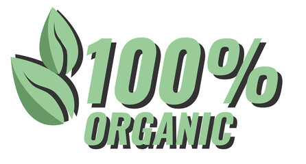 100% Green Healthy Organic Natural Eco Bio Food Products Label Stamp. Natural products stickers, label, badge and logo. Ecology icon. Logo template with green leaves for organic and eco friendly