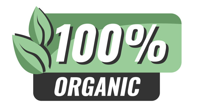 100% Green Healthy Organic Natural Eco Bio Food Products Label Stamp. Natural products stickers, label, badge and logo. Ecology icon. Logo template with green leaves for organic and eco friendly