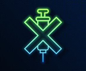 Glowing neon line No doping syringe icon isolated on blue background. Vector