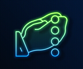 Glowing neon line Hands in praying position with rosary icon isolated on blue background. Praying hand islam muslim religion spirituality religious. Vector