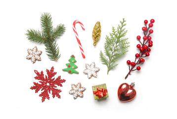 Christmas decoration design elements isolated on white background. Christmas, winter holiday, new year concept.	
