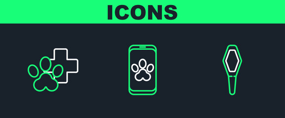 Set line Pets vial medical, Veterinary clinic symbol and Online veterinary icon. Vector