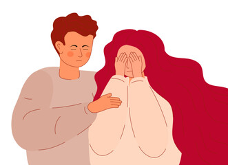 Divorce concept vector. Wife crying, husband is sad. Conflict, probl between husband and wife. Lovers couple in quarrel. Misunderstanding in family.