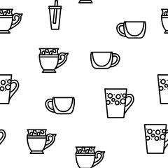 Cup Utensil For Drinking Beverage vector seamless pattern thin line illustration