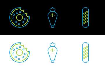 Set line French baguette bread, Donut and Pastry icon. Vector