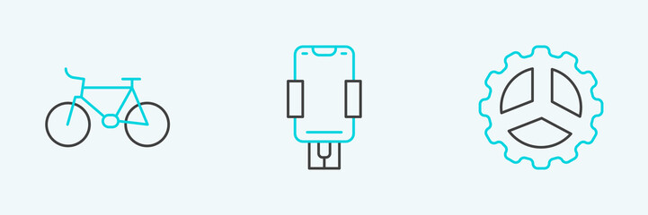 Set line Bicycle sprocket crank, and Mobile holder icon. Vector