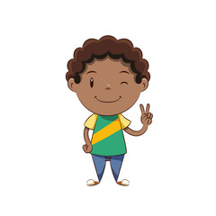 Boy making peace sign hand gesture