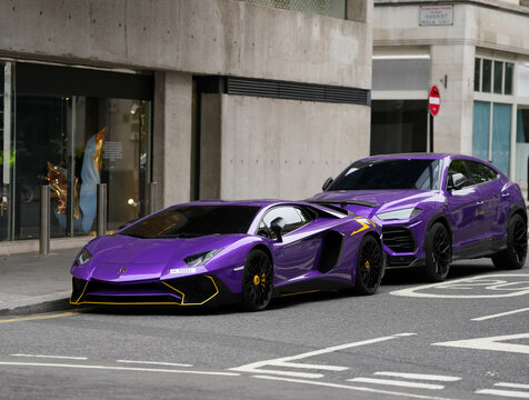 Lamborghini Aventador. street photo of a purple Lamborghini Aventador with a 780 hp engine photographed in London, England in September 2022.