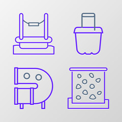 Obraz premium Set line Climbing wall, Kid playground slide pipe, Sand bucket and Bungee icon. Vector