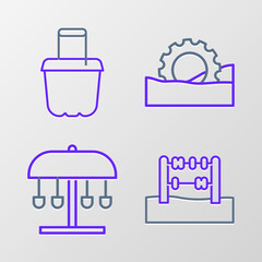 Set line Abacus, Attraction carousel, Ferris wheel and Sand in bucket icon. Vector