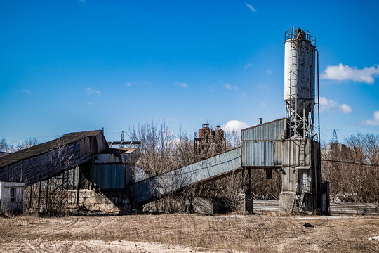 Old abandoned factory of reinforced concrete.