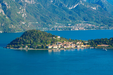 The town of Bellagio, on Lake Como, photographed on a summer day.
