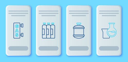 Set line Industrial gas cylinder tank, Propane, Gas filling station and Oil petrol test tube icon. Vector