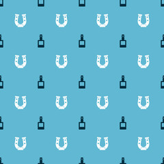 Set Tequila bottle and Horseshoe on seamless pattern. Vector