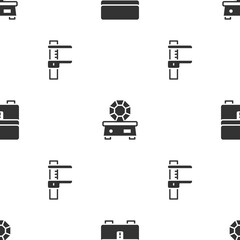 Set Jewelry box, Gem stone and Calliper or caliper and scale on seamless pattern. Vector