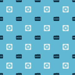 Set Hard disk drive HDD and Computer cooler on seamless pattern. Vector