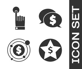 Set Star and dollar, Hand touch and tap gesture, Target with dollar symbol and Speech bubble with dollar icon. Vector