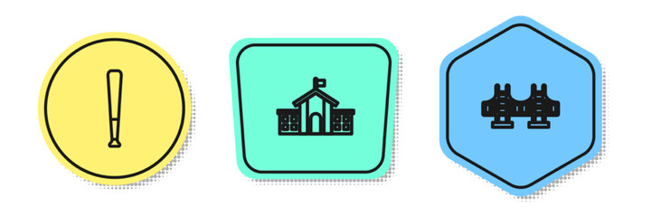 Set line Baseball bat, United States Capitol Congress and Golden gate bridge. Colored shapes. Vector