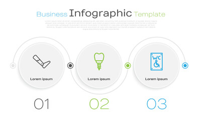 Set line Prosthesis leg, Dental implant and Separated toilet for disabled. Business infographic template. Vector