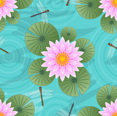 Water Lily and Dragonfly repeating pattern
