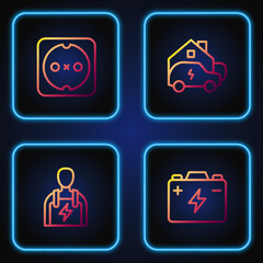 Set line Car battery, mechanic, Electrical outlet and Charging car home. Gradient color icons. Vector