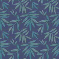 Abstract botanical pattern from leaves. Seamless pattern for fabric, wallpaper, wrapping paper design, scrapbooking. Watercolor leaves painted on paper and processed in Photoshop.