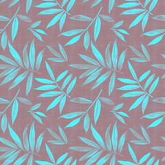 Abstract botanical pattern from leaves. Seamless pattern for fabric, wallpaper, wrapping paper design, scrapbooking. Watercolor leaves painted on paper and processed in Photoshop.