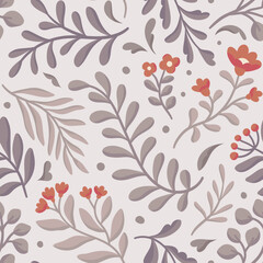 Hand drawn floral pattern. Seamless leaves vector background. Elegant colorful template for fashion print, fabric or wallpaper.