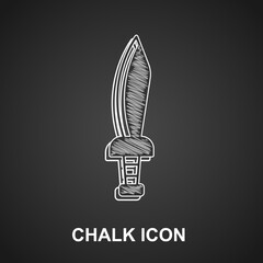 Chalk Pirate sword icon isolated on black background. Sabre sign. Vector