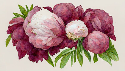 Watercolor illustration of a postcard with flowers.