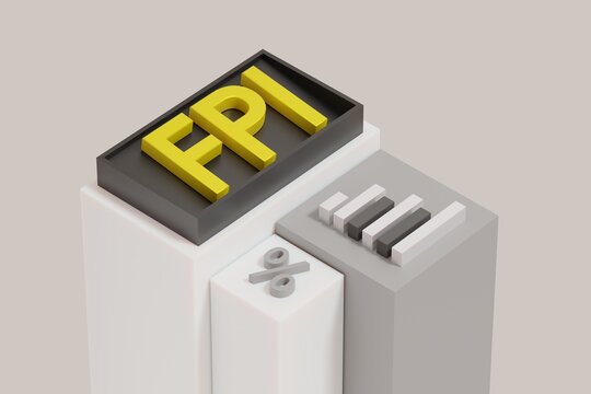 food price index on a light, fpi sign on background in a black box with a graph and a percentage sign, 3d rendering