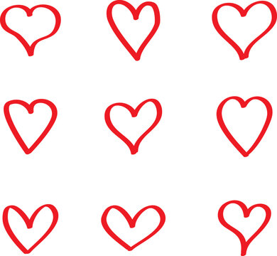 Red heart vector set. Love icons isolated on white background. Collection of flat heart symbol for love symbol, icon shape, greeting card and Valentine's day. Vector illustration, graphic design