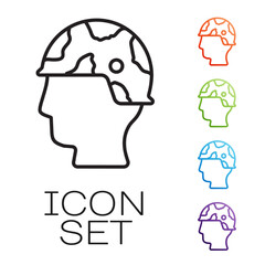 Black line Army soldier icon isolated on white background. Set icons colorful. Vector