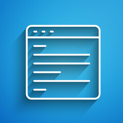 Obraz premium White line Computer api interface icon isolated on blue background. Application programming interface API technology. Software integration. Long shadow. Vector
