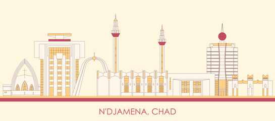 Cartoon Skyline panorama of city of N'djamena, Chad - vector illustration