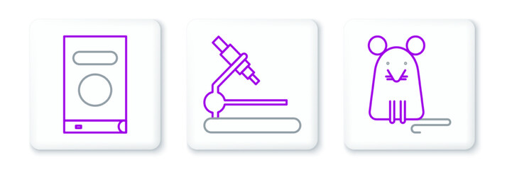 Set line Rat, Book and Microscope icon. Vector