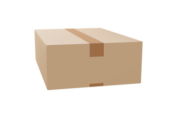 Cardboard or carton realistic delivery boxes with scotch tape and labels.
