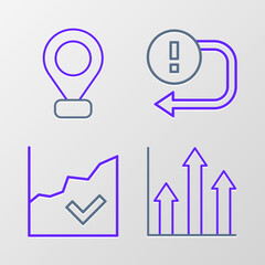 Set line Pie chart infographic, Financial growth increase, Arrow and Location icon. Vector