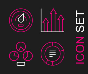 Set line Pie chart infographic, and Digital speed meter icon. Vector