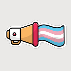 Megaphone icon with transgender pride flag. Isolated vector illustration. LGBT loudspeaker sticker. Trans community symbol. Flat voice horn. Pink blue white speaking trumpet. Simple trendy line art