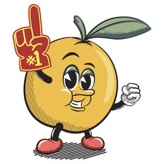 vector illustration of vintage cartoon character of orange fruit pointing finger foam