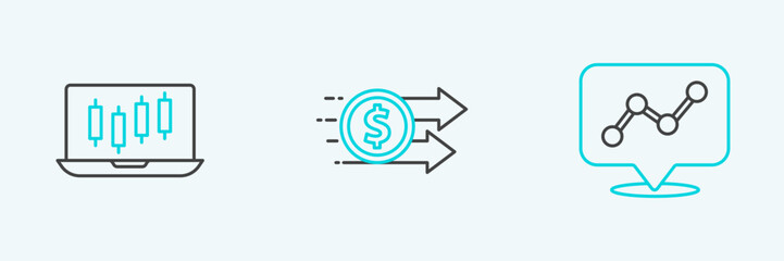 Set line Graph chart infographic, Stocks market growth graphs and Financial dollar icon. Vector