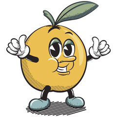 vector illustration of vintage cartoon character of orange fruit two thumbs up