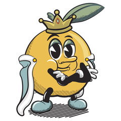 vector illustration of vintage cartoon character of orange fruit becoming a king