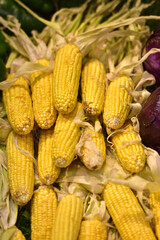 Decoration with corn on the cob at a garden fair in Austria