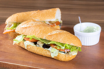 Vegetarian sandwich with baguette bread